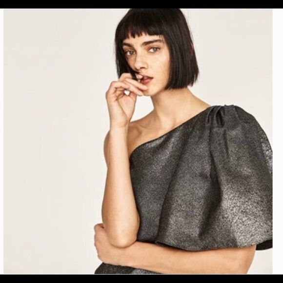 Zara  one shoulder metallic top‎ - Picture 1 of 7